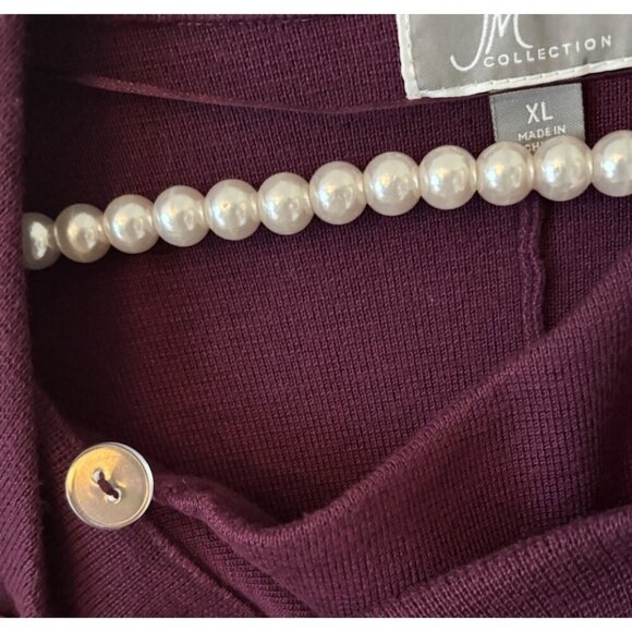 JM Collection Womens Size XL Burgundy Cardigan Sweater Beaded Flower Trim - Picture 4 of 5